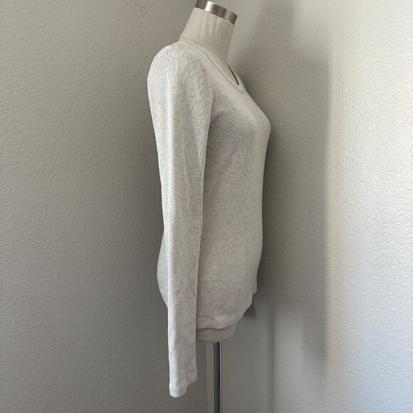 Agolde Rib Knit Top Maya Scoop Neckline Long Sleeve Minimalist Grey Sz L - Picture 4 of 14